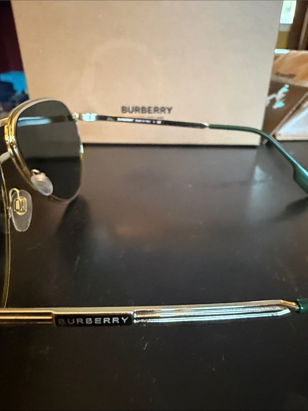 Burberry Gold Aviator Sunglasses with Black Lenses